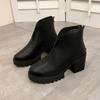 Fashionable Comfortable Round Toe High Heels Casual Thick Heel Short Solid Color 2025 New Autumn Winter Women's Boots