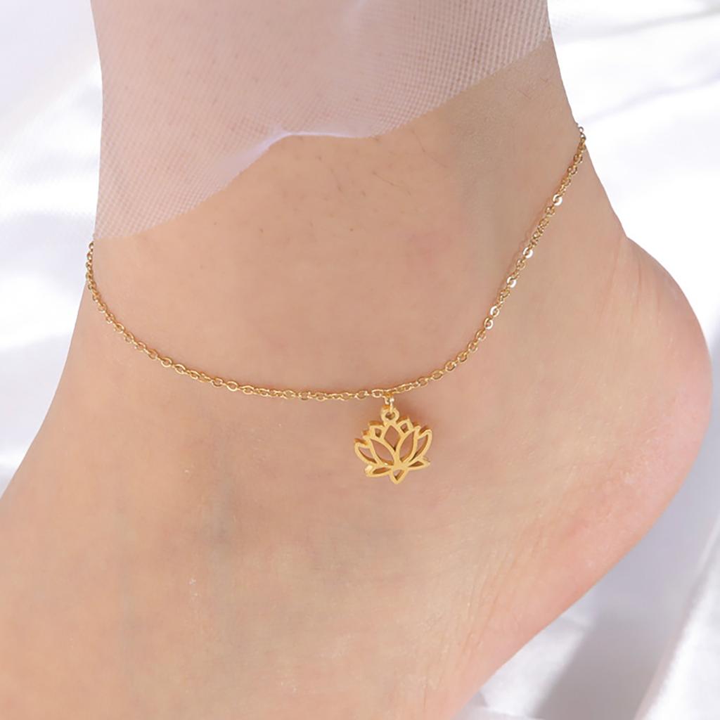 Women Lotus Flower Anklet Stainless Steel Bohemian Pendant Leg Foot Ankle Bracelet Beach Accessories Jewelry
