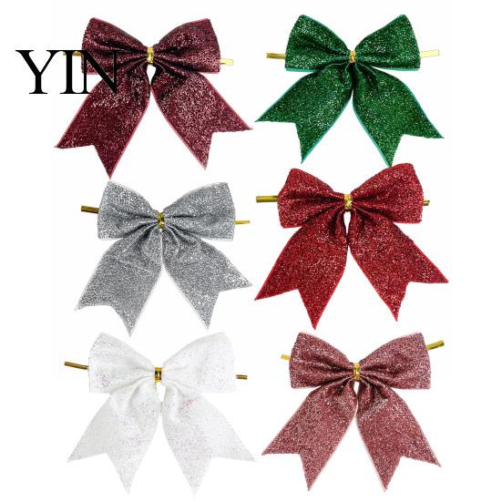 Festival Atmosphere Hanging Decor Glitter Christmas Bow, Gold Sparkling Ribbon Ornament for Decorative Bows with Binding Structure Tree Wreath