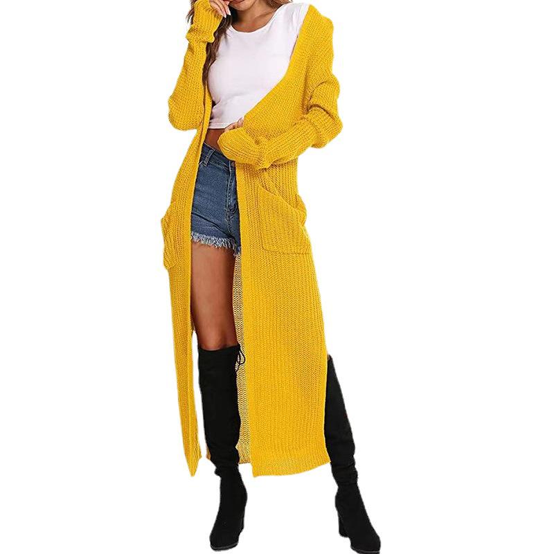 Women's Cross-Border Knit Cardigan with Pockets & Slits - Multicolor