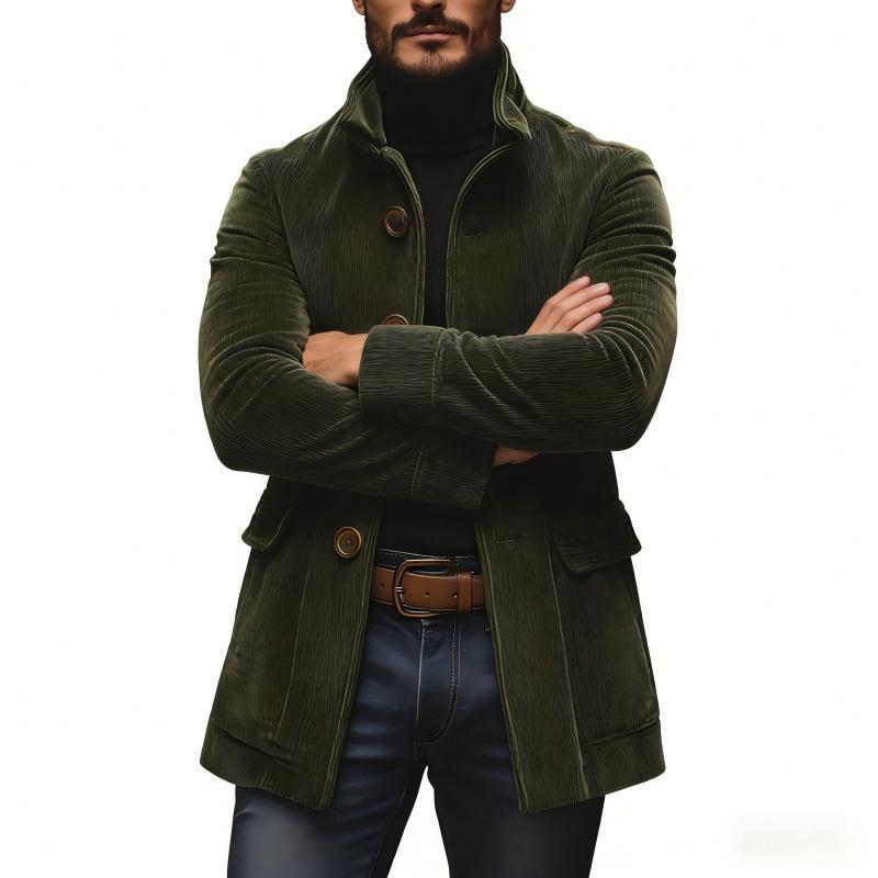 2026 Europa Herren einfarbiger Knopfleisten-Strickjacken-Anzug mit Tasche: Frühlings-/Herbstjacke mit Stehkragen