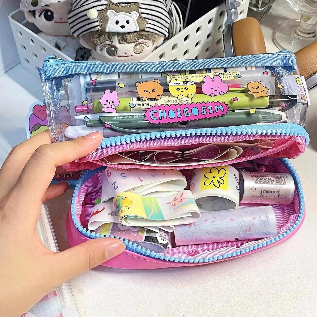 Simple Dual Layer Transparent Pencil Case With Large Capacity For Students And Office Supplies