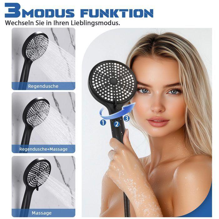 Ensemble de douche - NETTLIFE - Combiné - Robinet baignoire - Douchette 3 fonctions - Noir métal
