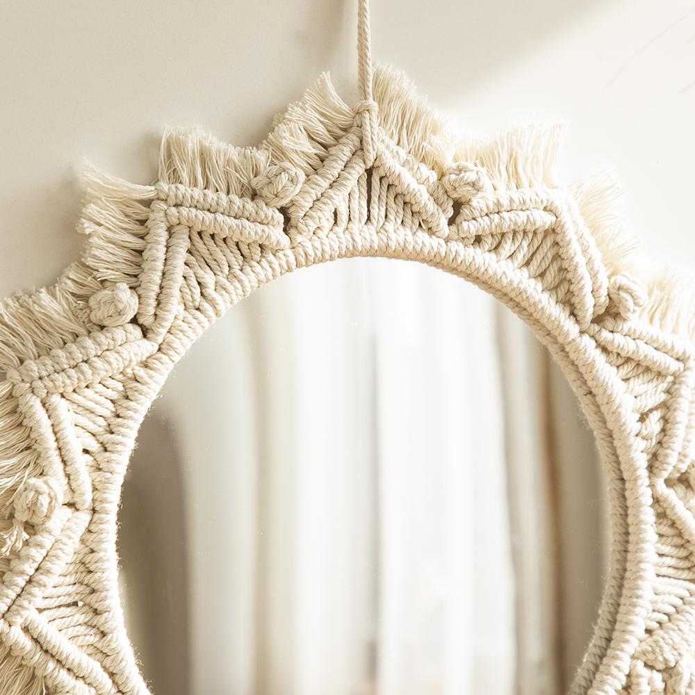 Nordic Room Dekorativní zrcadla Boho Macrame Kulaté Kosmetické zrcadlo Pokoj Nástěnné Zrcadlo Tkané Macrame Řemesla Home Dekor Nástěnná dekorace