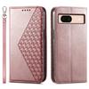 For Google Pixel 8a Case Imprinted Rhombus Pattern PU Leather Phone Cover with Handy Strap