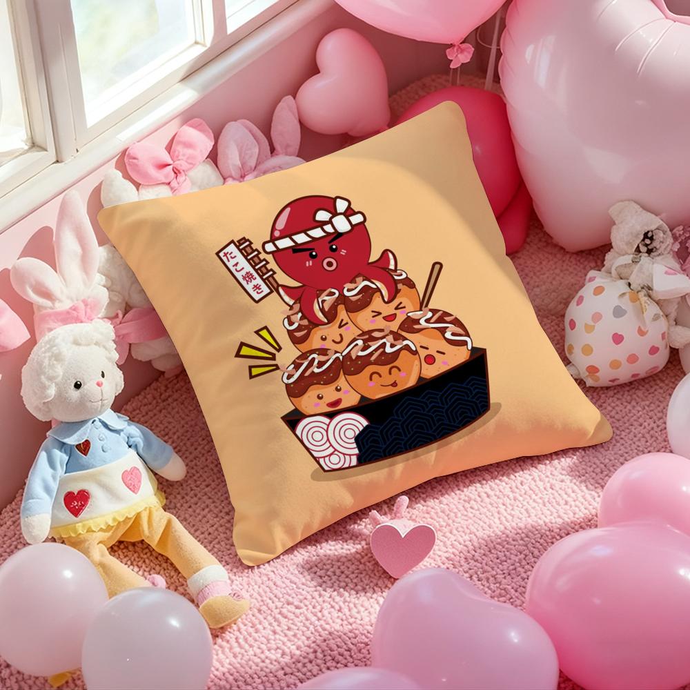 Takoyaki Japanese Food Cushion Cover Pattern Printed Pillowcase for Living Room Sofa Cushion Cover & Bedroom Decor