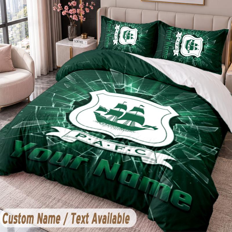 Plymouth Argyle FC Printed Bedding Set Custom Name Text 1 Duvet Cover 2 Pillowcases For Bedroom