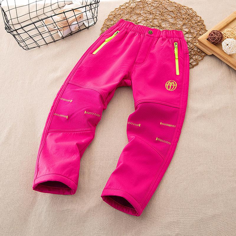 Children's Autumn/Winter Windproof Softshell Pants - Fleece-Lined, Warm, for Boys & Girls, Ideal for Outdoors, Hiking, and Jogging.