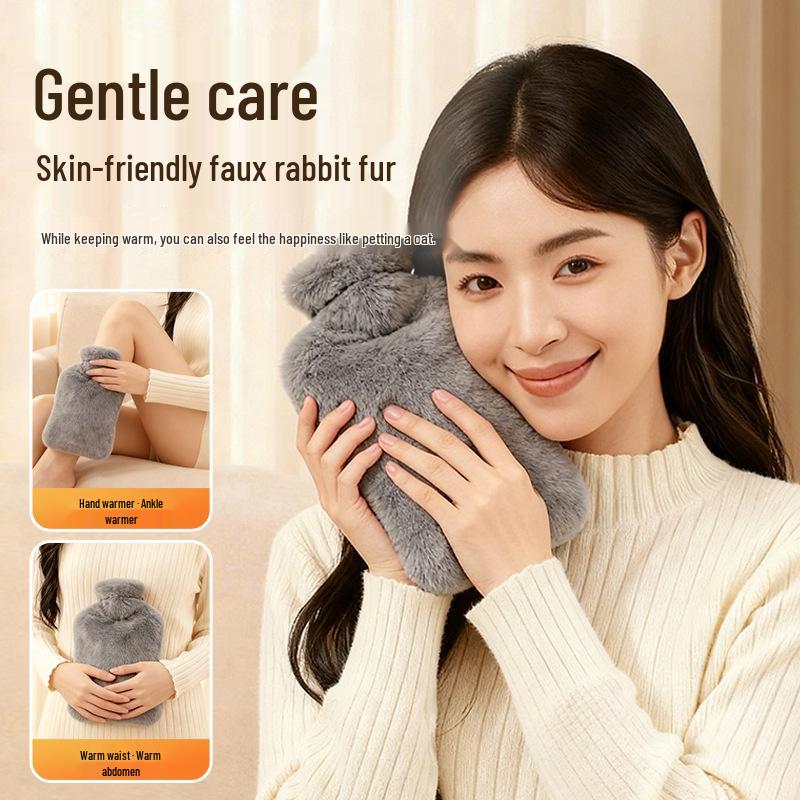 Plush Hot Water Bottle: Large, Explosion-Proof Hand and Waist Warmer, Small Stomach Pack, Pour-in Type.
