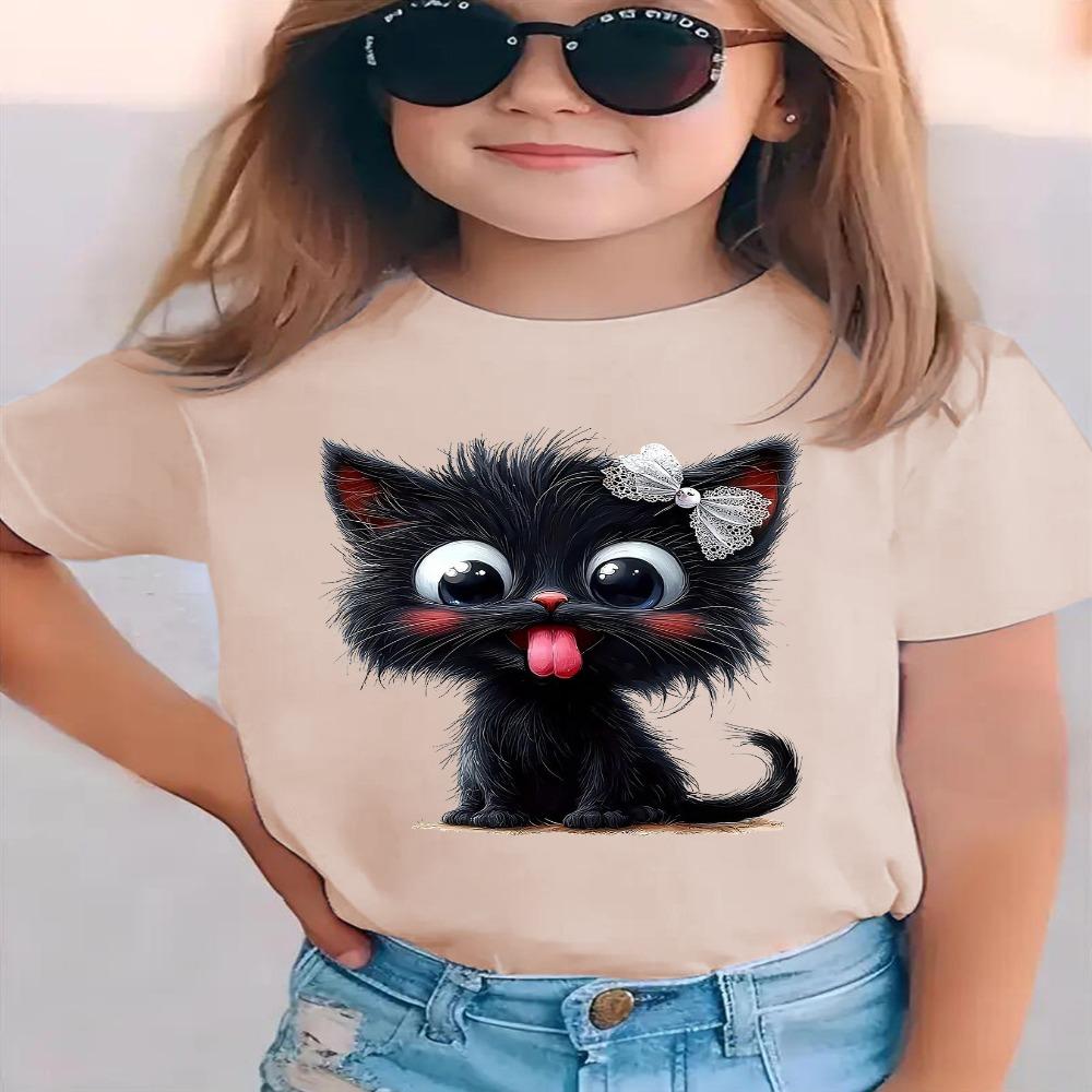 Summer Fashion Girls Short-sleeved T-shirt Cartoon Pattern Printed Casual Versatile Top