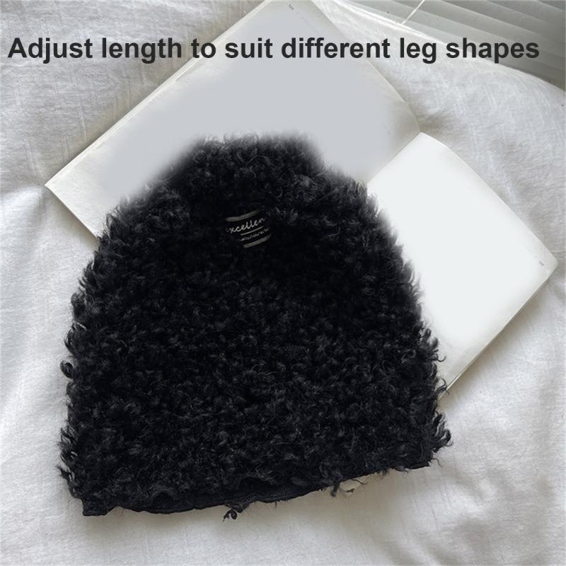 Women Furry Leg Warmers with Letter Label Aesthetic Winter Warm Fuzzy Plush Boot Cuffs Leg Gaiters Socks Streetwear