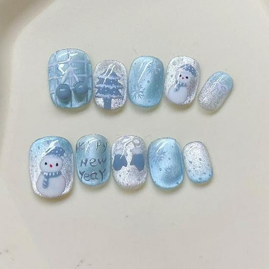 Winter-Spring Handmade Snowman Cartoon Wearable Short Nail Art Extra Small