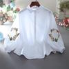 Korean Retro Loose Shirt Casual Style Blouse Small Fresh Lapel Embroidery Flower All-match Shirt Blouse