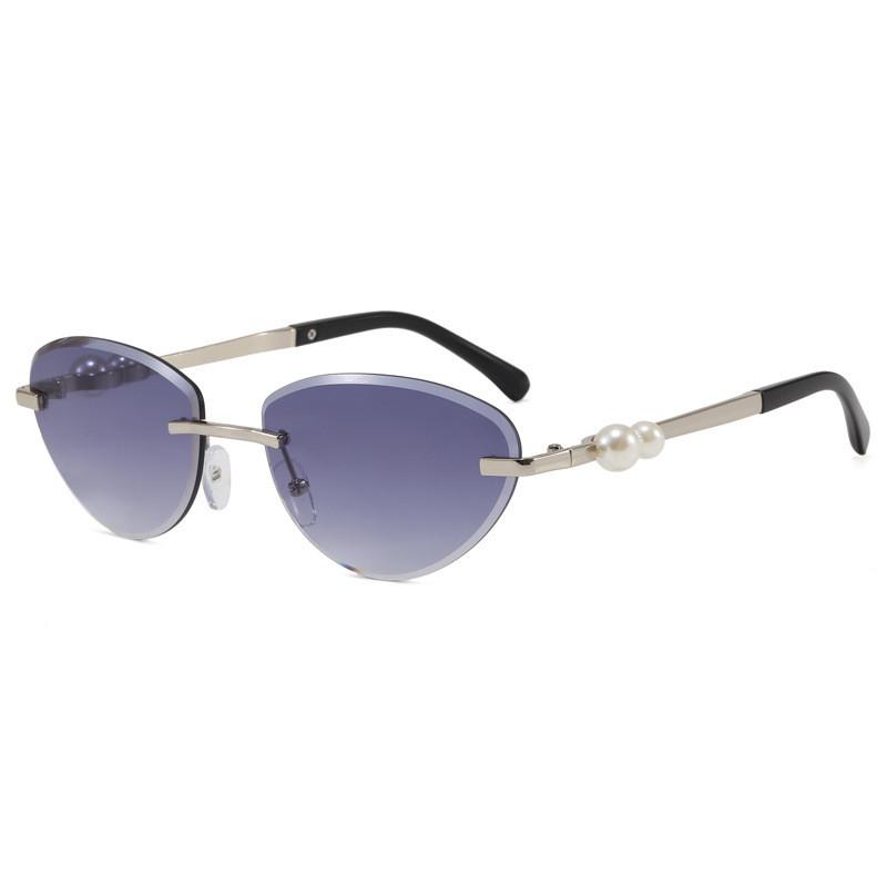Pearl Metal Frameless Cat Eye Sunglasses With Uv400 Protection For Fashion Outdoor Travel