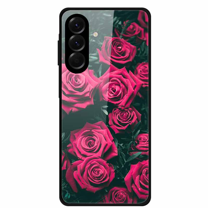 Tempered Glass Phone Case For Samsung Galaxy S24 FE Case Hard PC Back Cover Shell for Galaxy S24FE S 24 FE 5G Hard Covers Flower