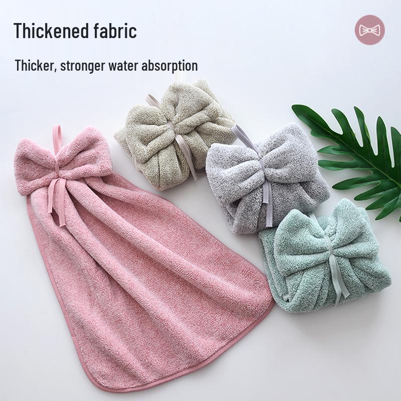Coral Fleece Hanging Hand Towel with Star Bow for Bathroom or Kitchen