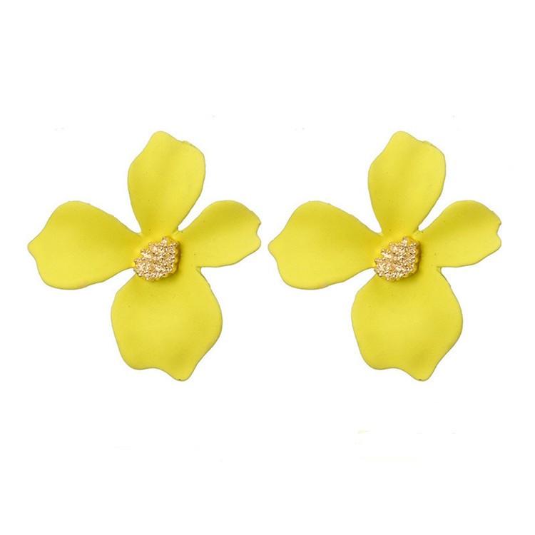 Double Flower Earrings Trendy Pink Flowers Studs Earrings For Women Wedding Party Jewelry Boho Metal Earrings Female