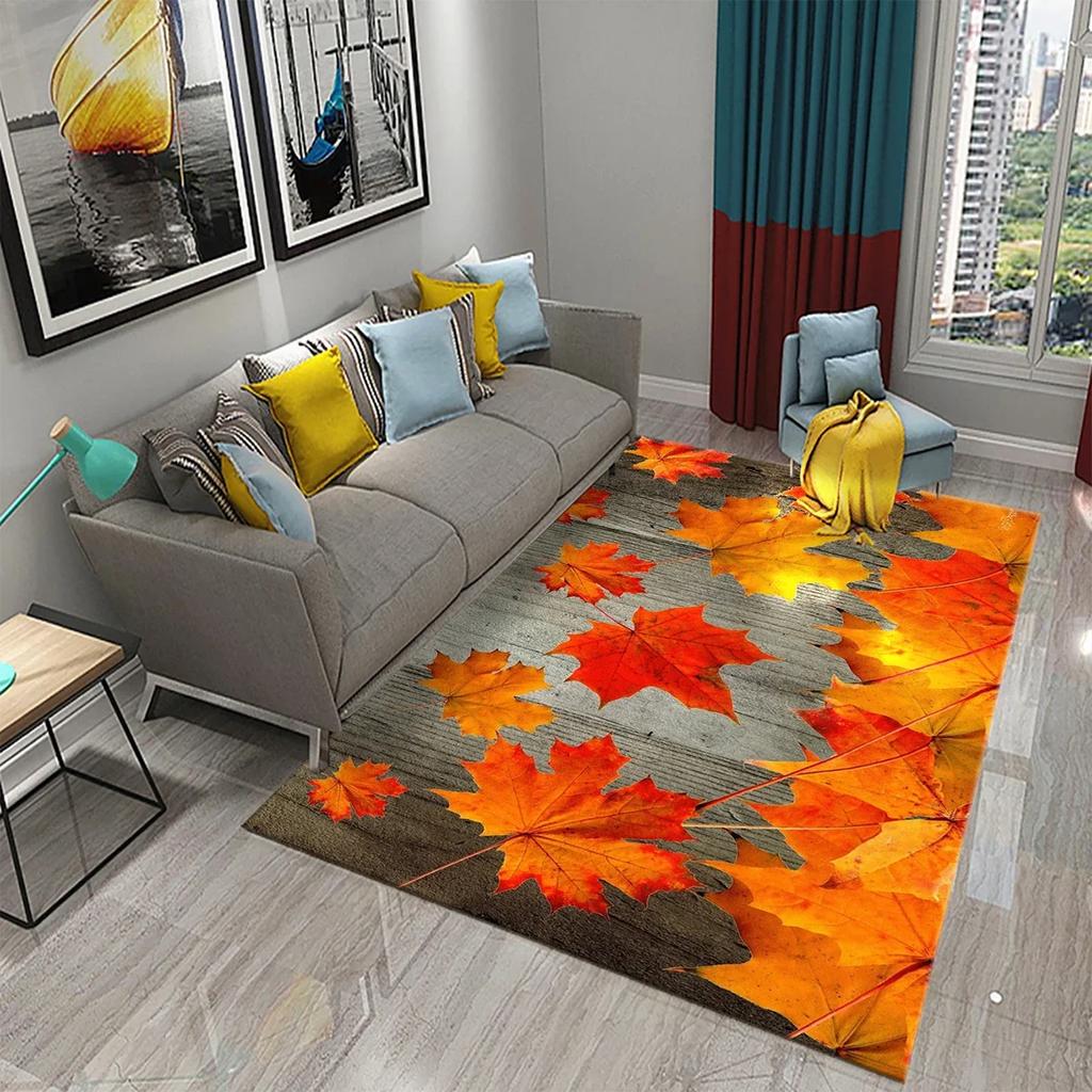 3D Autumn Yellow Maple Leaves Carpet Modern Kitchen Bathroom Anti-Slip Entrance Doormat Bedroom Living Room Balcony Floor Carpet