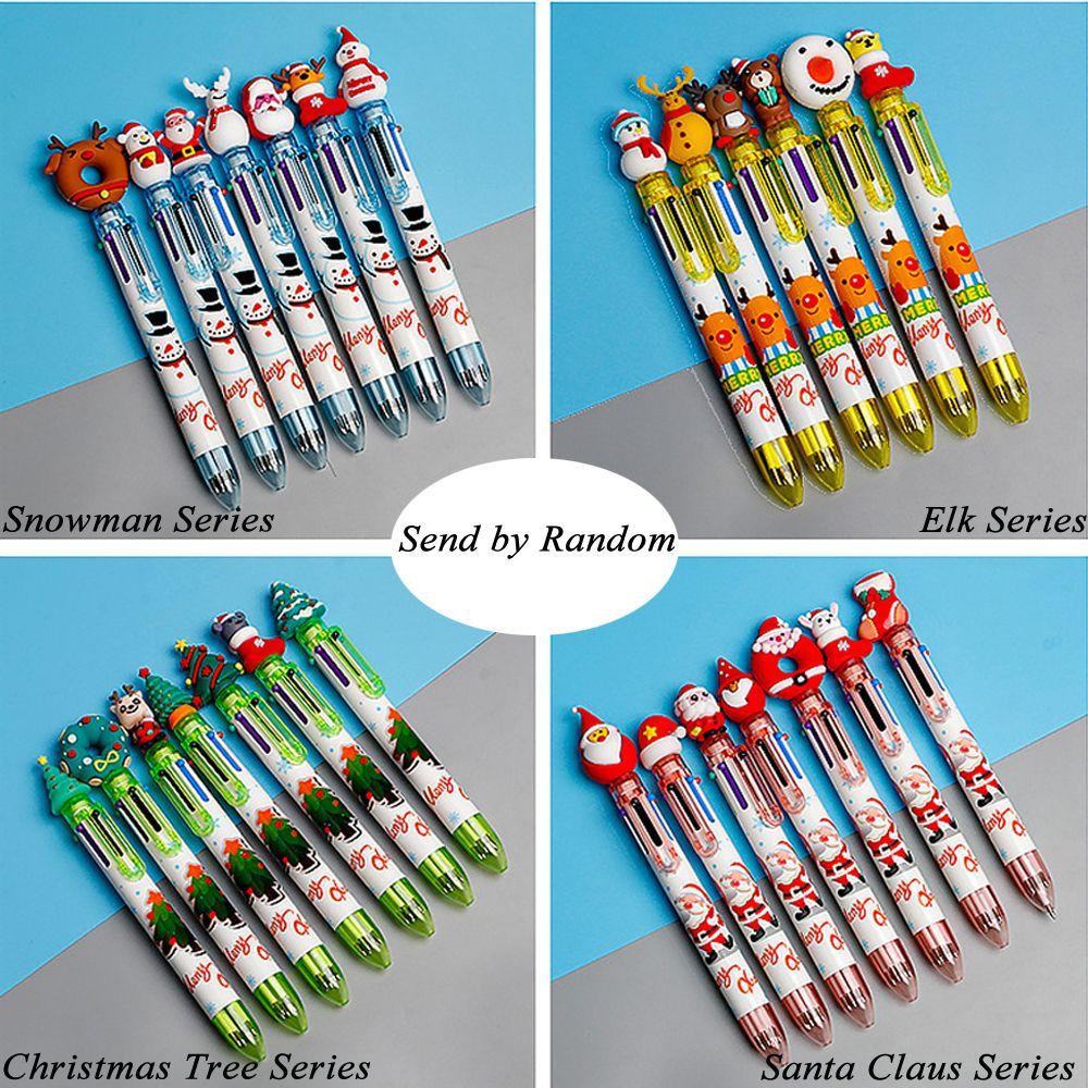Decor Deer Merry Christmas Xmas Tree Stationery Santa Claus Six Color Pen Christmas Ballpoint Pen