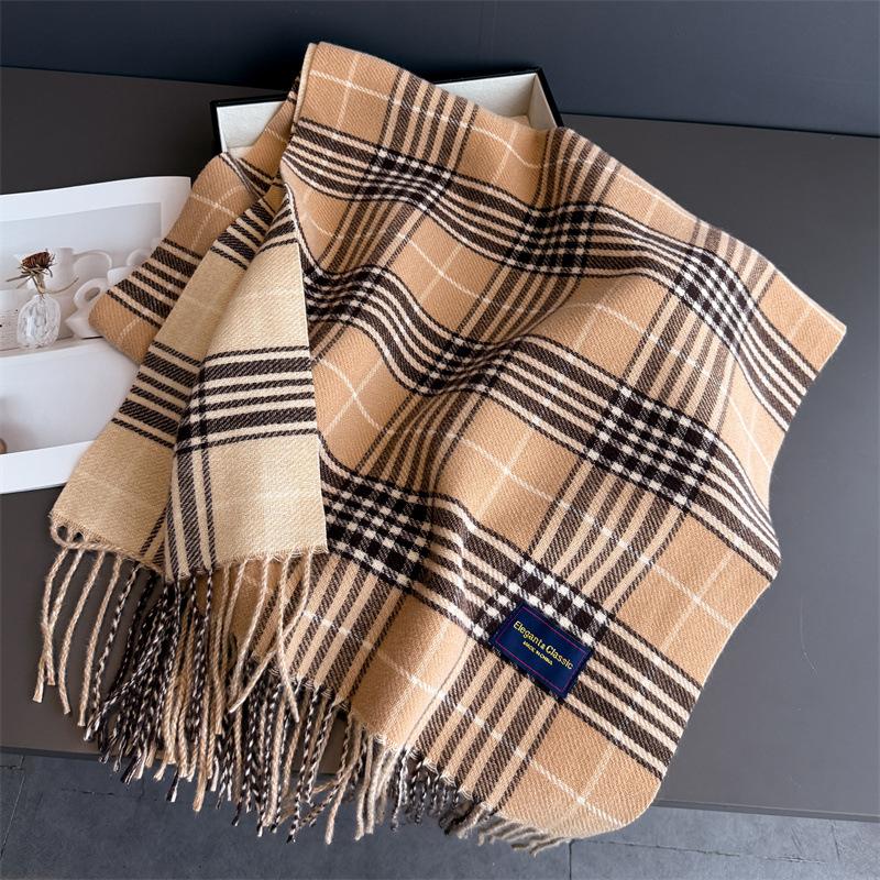 Couple Student Plaid Autumn And Winter Warm Scarf Women'S Shawl Versatile Commuter Fringed Fine Sand Imitation Cashmere Scarf