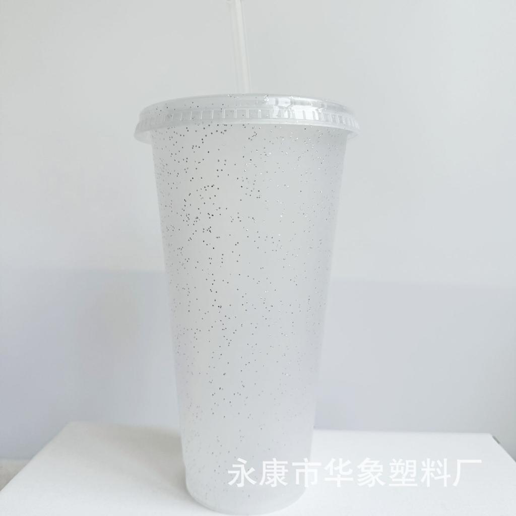 1 Stück 710ml Becher mit Deckel & Strohhalmen Wiederverwendbare Plastikbecher Eiskaffee Große Wasserflasche Party Kaltbecher Sommer Trinkgeschirr