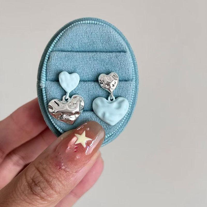 

New Asymmetrical Drop Earrings Clear Enamel Flowers Colorful Hoop Earrings Heart Shape Women Statement Party Daily Zircon