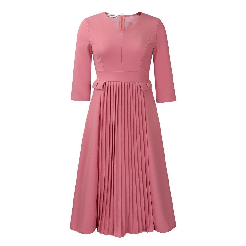 Damen Herbst Neue Mode Temperament Elegante Einfarbig Plissee Kleid