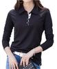Three Joy Long Sleeve Polo Plus Office Size S Women's Shirt, Quick-Drying, Size, Two-Tone, Cotton, Casual, Black,