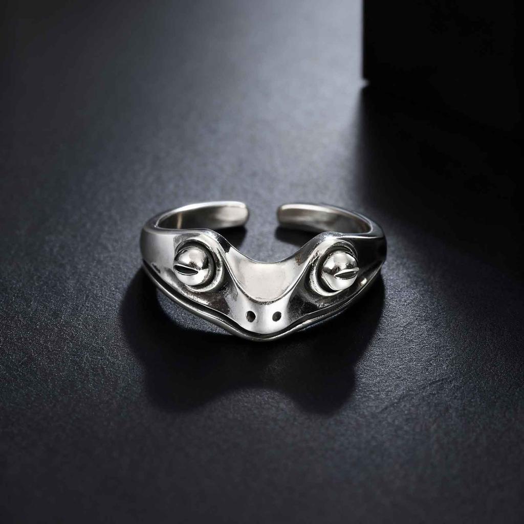 Fashion Retro Gothic Metal Frog Ring For Men Women, Vintage Silver Color Adjustable Open Ring, Hip Hop Party Jewelry Gift