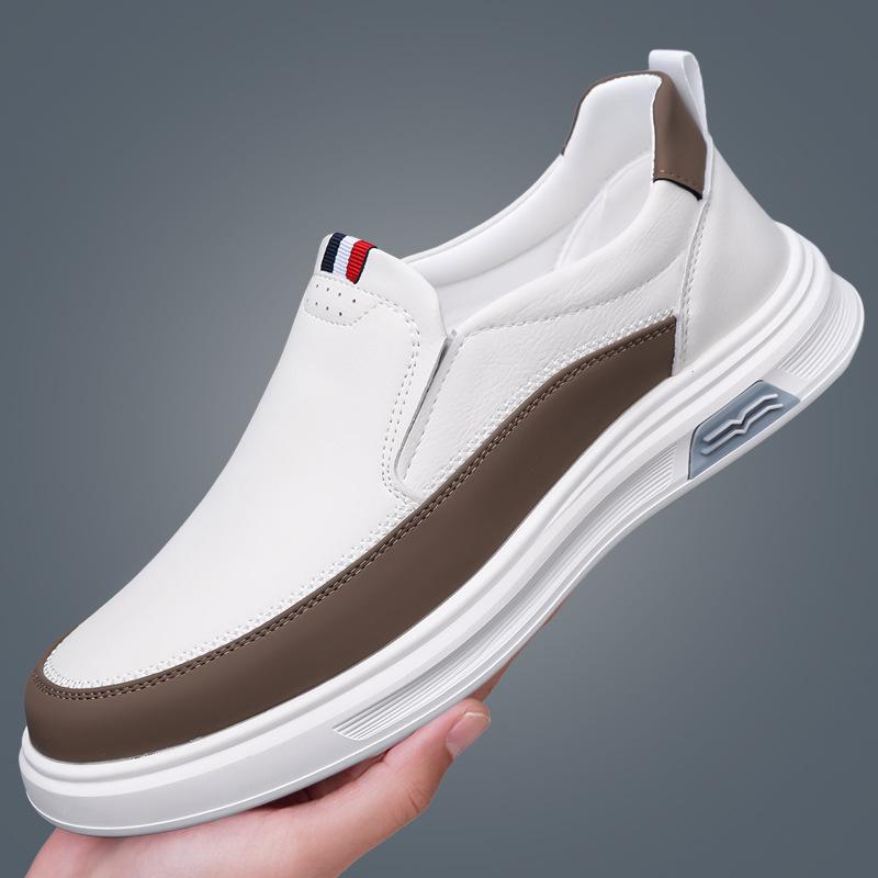 

2025 new leather men s casual leather shoes trend fashion British board shoes daily versatile one pedal white shoes 38