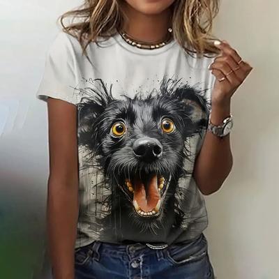 Lustiges Hundeprint-T-Shirt für Damen 2025 Mode Lässig Damen Sommer Kurzarm Cartoon Rundhals Farbverlauf Damenbekleidung