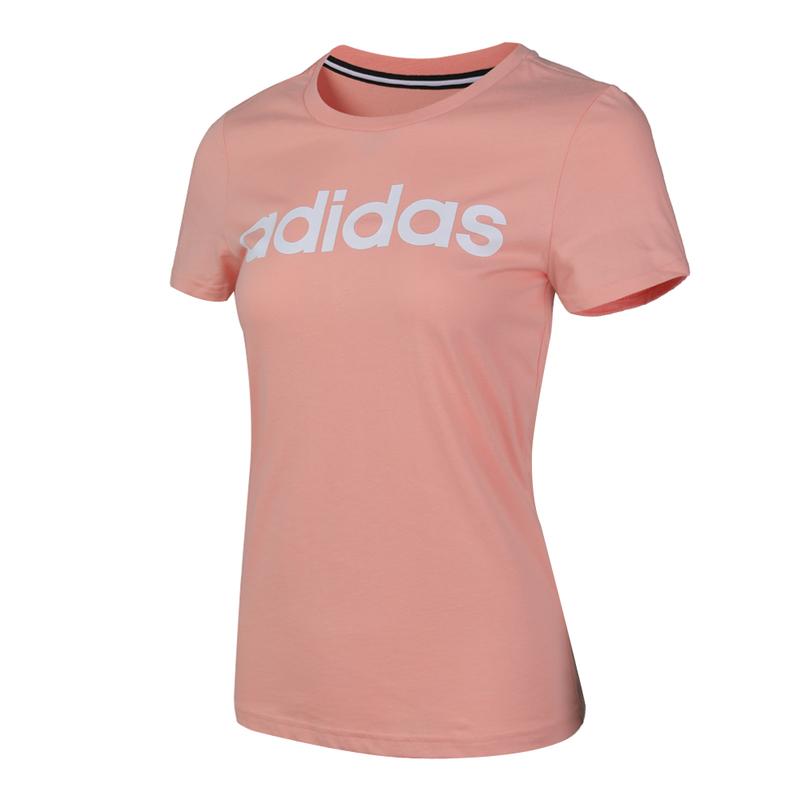adidas Neo Letter Print Round Neck Fashion Comfortable Short Sleeve Regular T-Shirt Women Tops Pink DW7946
