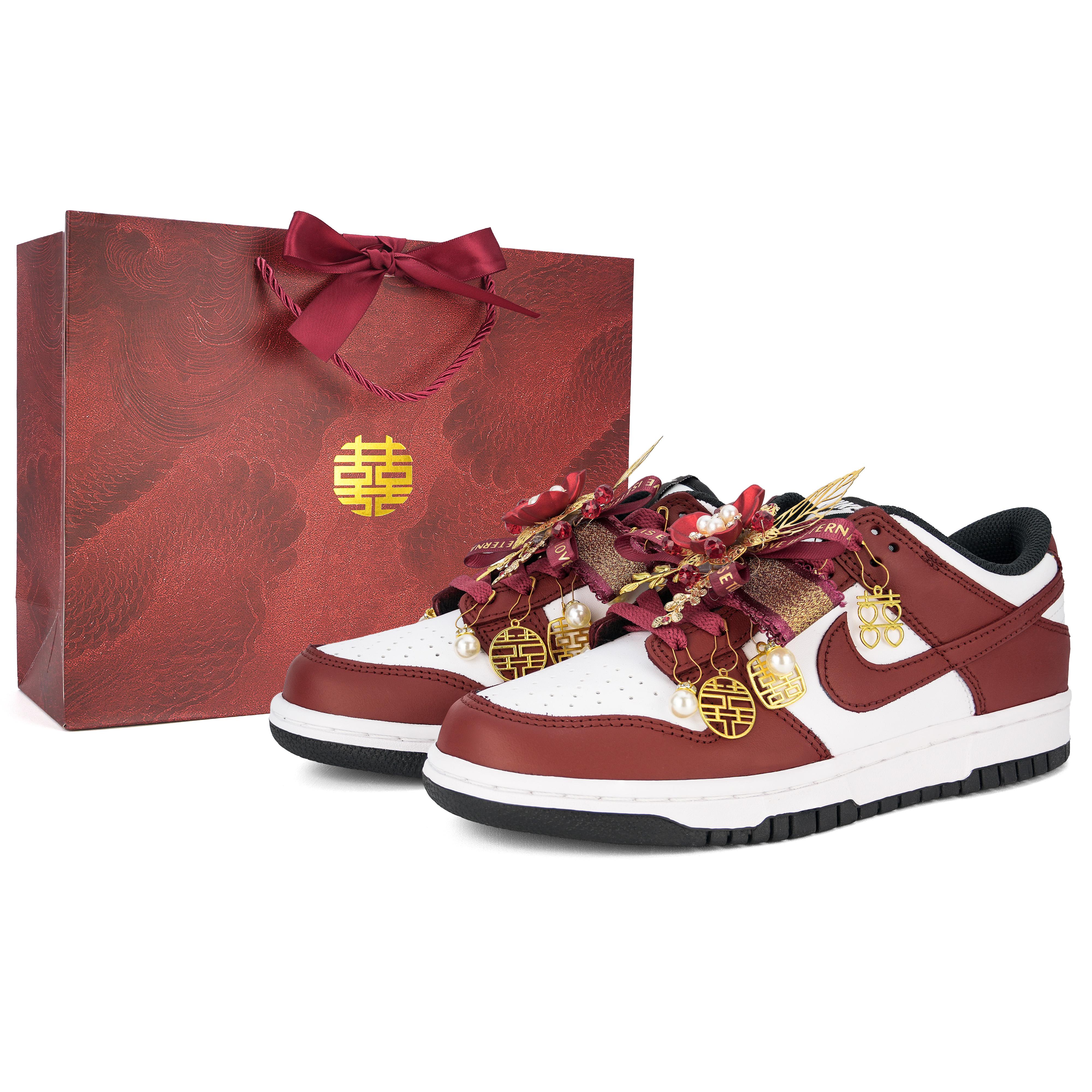 

Nike Dunk Wedding Shoes Cushioning Low top Skateboard Shoes Unisex Gold Red CW1590-100(Team318-SBOX) 36