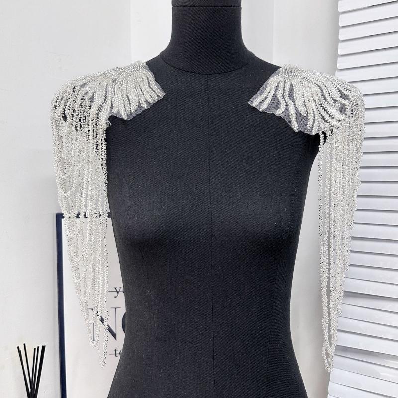 1Pc Long Tassel Chain Sequin Shoulder Ornaments Wedding Dress Performance Clothing Fashion Shoulder Boards Embroidery Patch