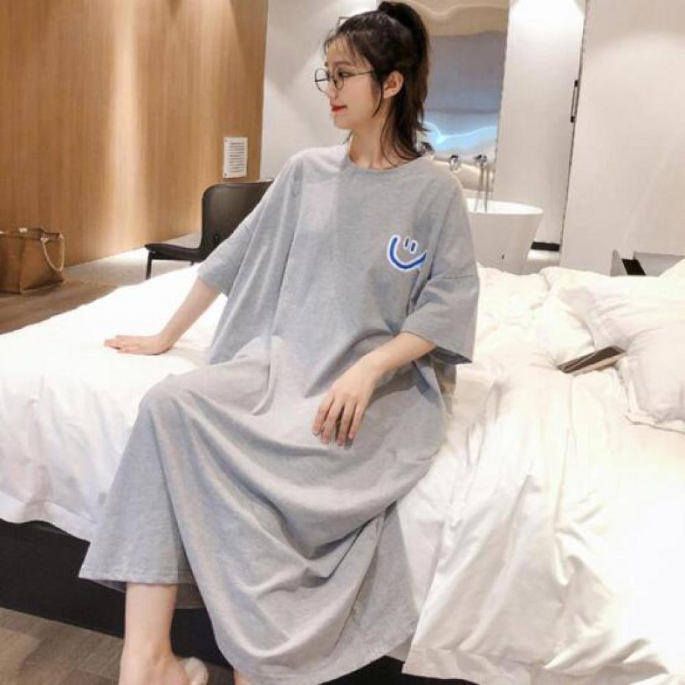 New Arrivals Open Run Women Side Slit Round Neck Short Sleeve Long Dress