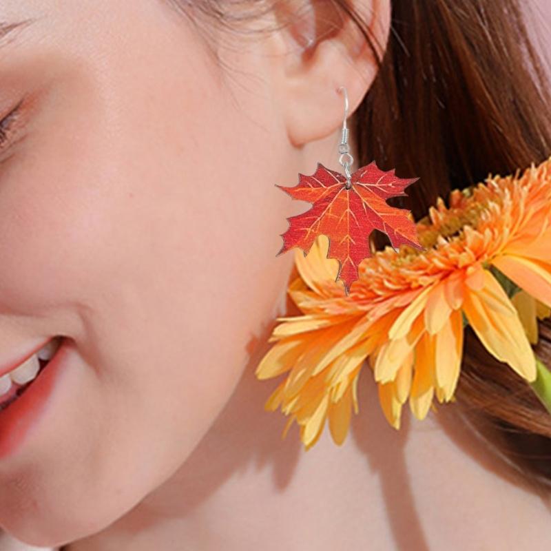 Autumn Maple Leaf Dangle Earrings Orange Earrings Novelty Plant Jewelry for Women and Girls Nature Series Present
