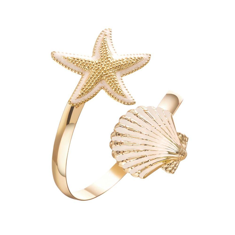 Creative Pearl Shell Starfish Cuff Enamel Ocean Vibe Metal Bracelet Gold Color Irregular Open Bangle Women