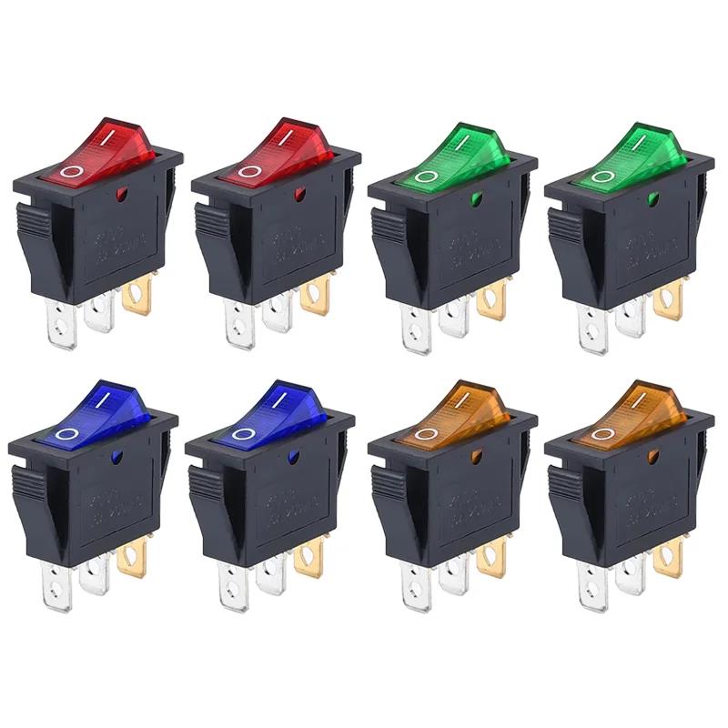 8pcs Rocker Switch 3 Pins 2 Position ON/Off AC 20A 125V 15A 250V SPST Yellow Red Green LED Light Illuminated Boat Rocker Switch Switches4