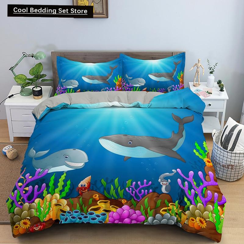 Ocean Dolphin Duvet Cover King Queen Size Cute Dolphin Jumping In The Blue Sea Bedding Set Children 3D Animal Sunset Quilt Cover