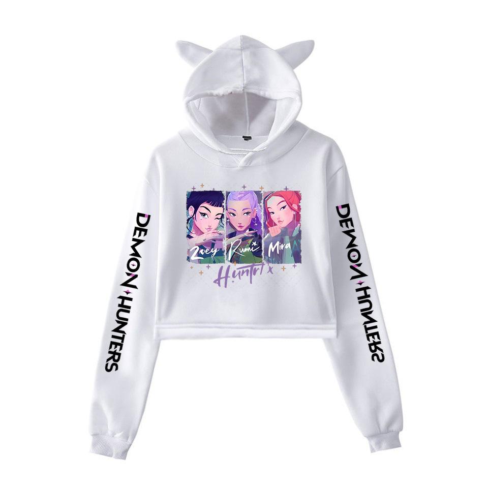 KPop Dämonenjäger Hoodie Mode Katzenohren Damen Sweatshirt Langarm Pullover Kapuzenpullover Mädchen Cartoon Crop Tops Damenbekleidung