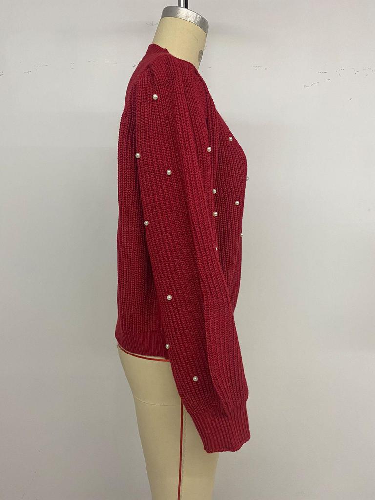 2026 Spring Valentine's Beaded V-neck Cardigan Sweater - Women's Fashion European & American Style