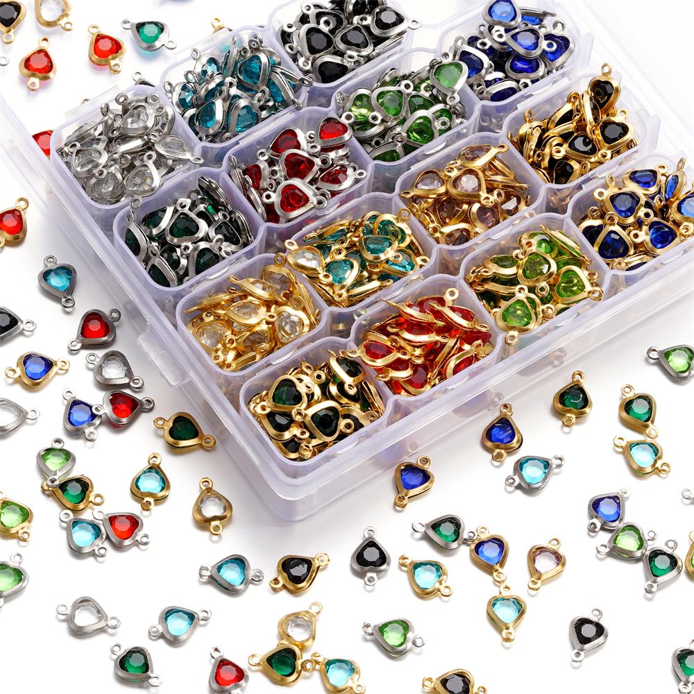 10pcs/lot Stainless Steel Crystal Love Heart Double Ring Pendants for DIY Bracelet Necklace Beads Jewelry Making Accessories