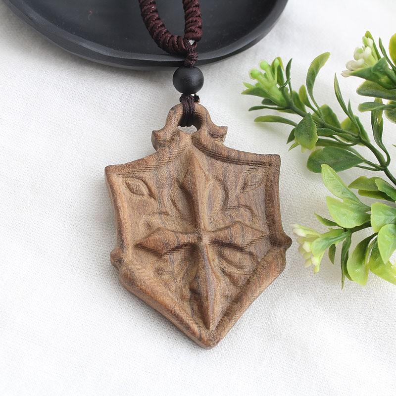 Handmade Wooden Pendant Necklace Ethnic Boho Style Long Chain Leaf Design Natural Women