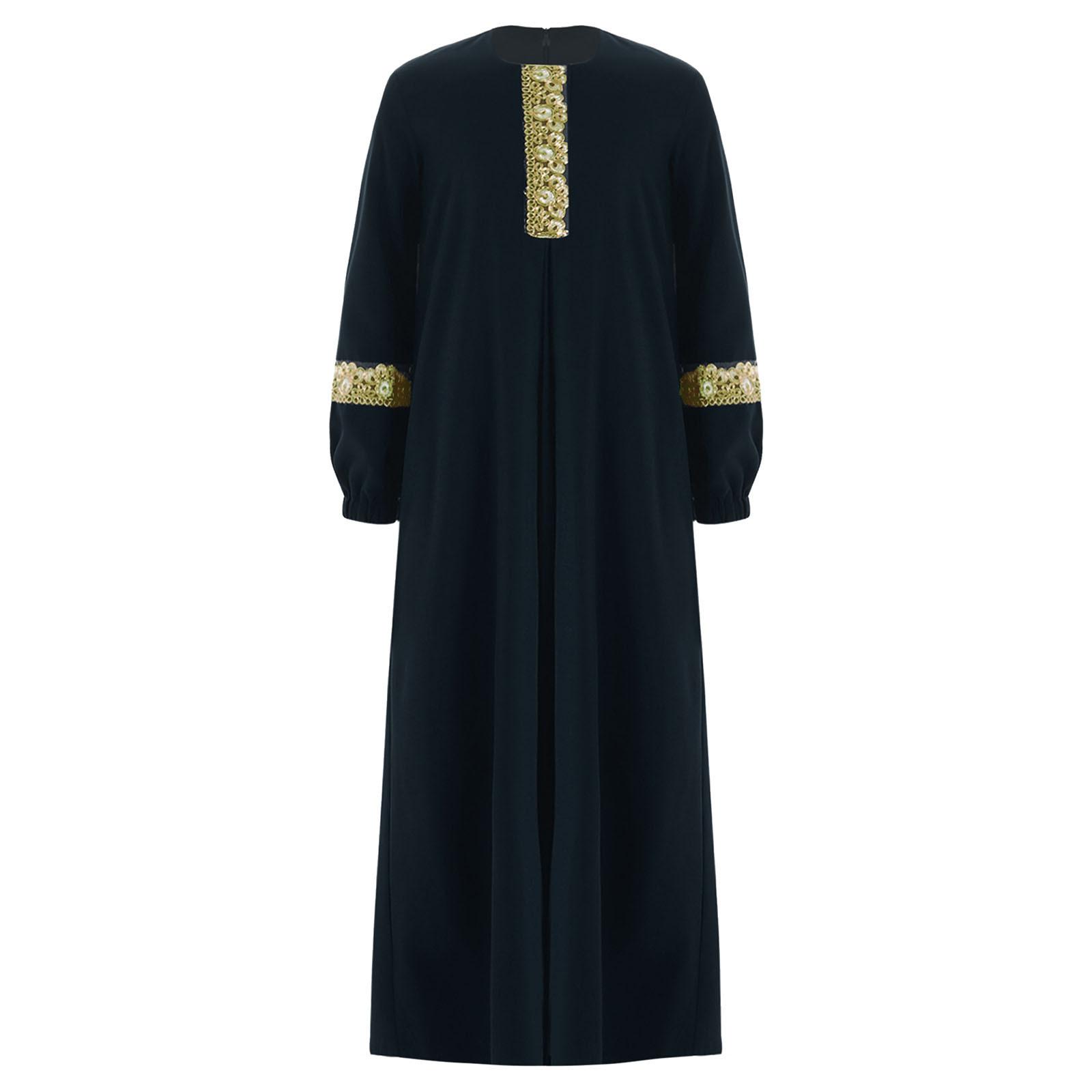 

Girls Muslim Dress Abaya Round Neck Long Sleeve Maxi Length Ramadan Party Costume 7-8 Years темно-синього кольору