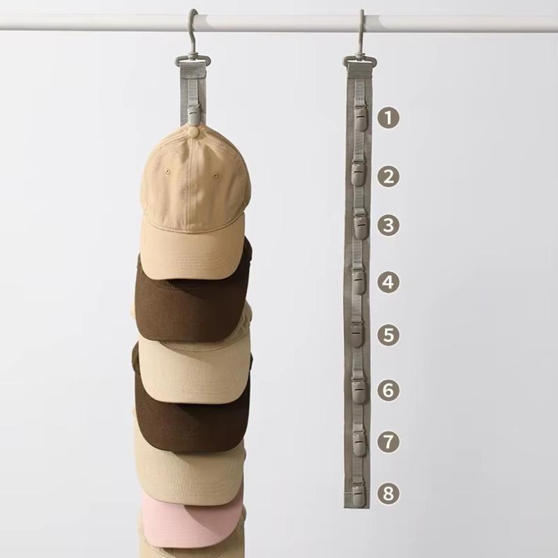 Hanging Cap Storage Organizer 10 Clips Adjustable Rope Hat Rack Holder for Wardrobe Bedroom Travel Daily Use