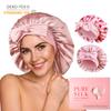 Custom 100% Mulberry Silk Bonnets with 3D Embroidery Logo Silk Elastic Long Silk Hair Bonnet for Sleeping