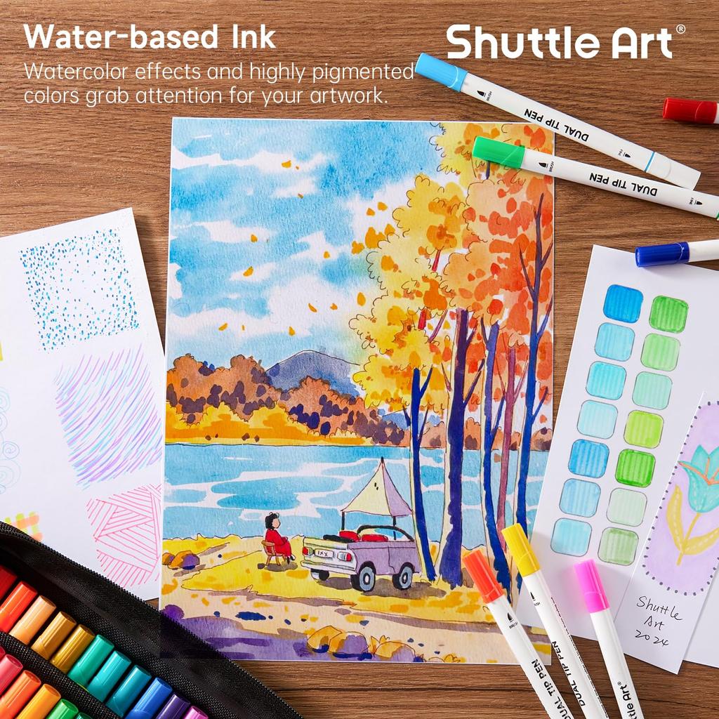 Shuttle Art Brush Pen Watercolor Brush 70 Color Set with 1 Coloring Book Marker Pen Watercolor Pen Twin Marker Brush Pen Fine Point Pen Waterproof