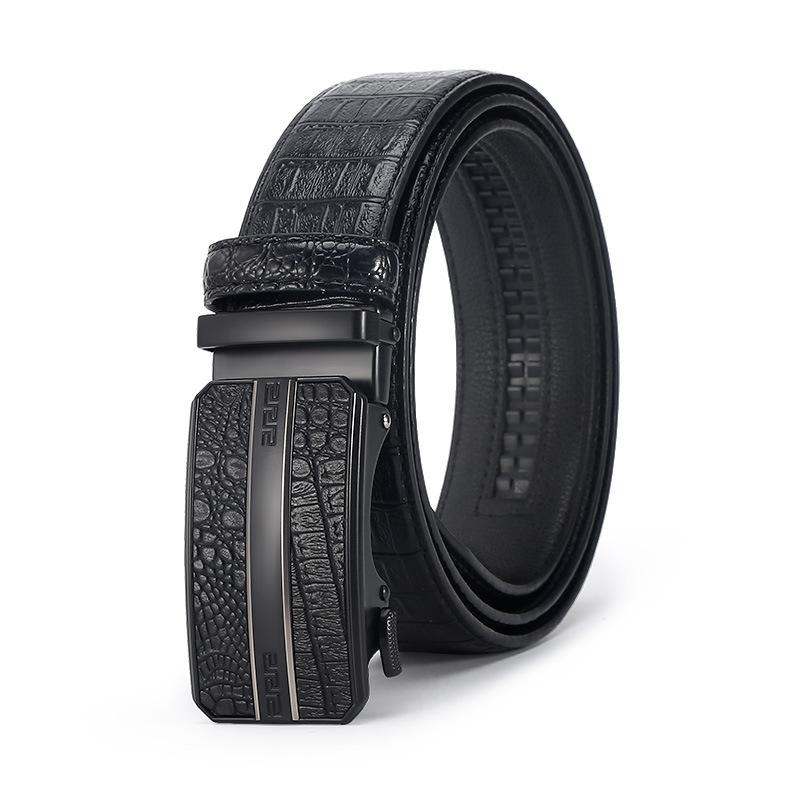 New Popular Leather Belt Men's Casual Business All-Match Comfort Click Belt Crocodile Pattern Pant Belt with Goods