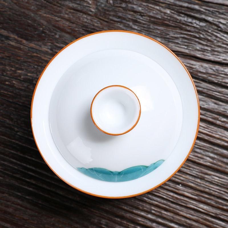 175ml Ceramic Sancai Gaiwan Hand-painted Lotus Tea Bowl