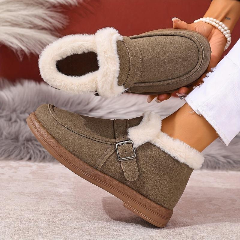 Women's Winter Boots - Slip-On Warm Shoes with Cushioned Insole, Brown & Fluffy Interior Lining - Non-Slip PVC Outsole for Cold Weather